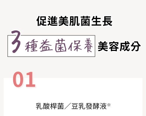 3種益菌保養美容成分 1.促進益菌平衡 2.保護並幫助美肌菌生成潤澤